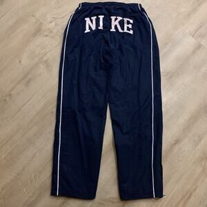 Vintage Y2K Nike Nylon Track Windbreaker Pants Mens Large L Navy Blue Spell Logo